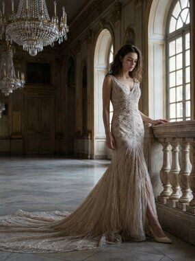 WOW Gorgeous Bridal Designer Wedding Evening Party Prom Runway Beaded Gown Dress